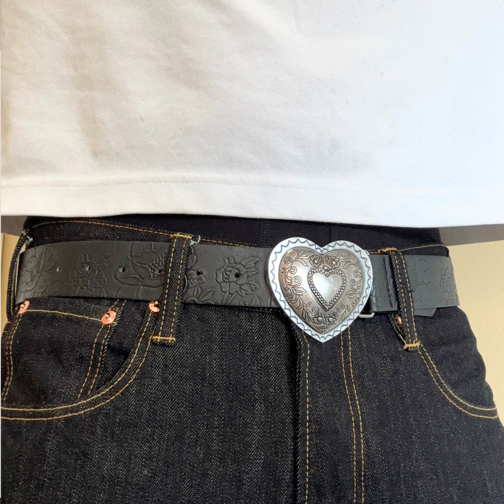 Black Heart Floral Belt