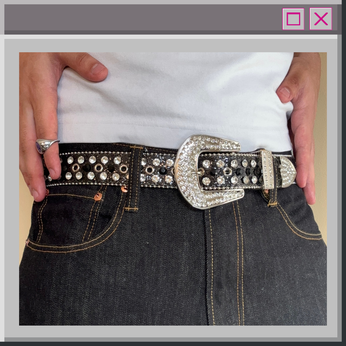 Rhinestone Black Y2K Belt