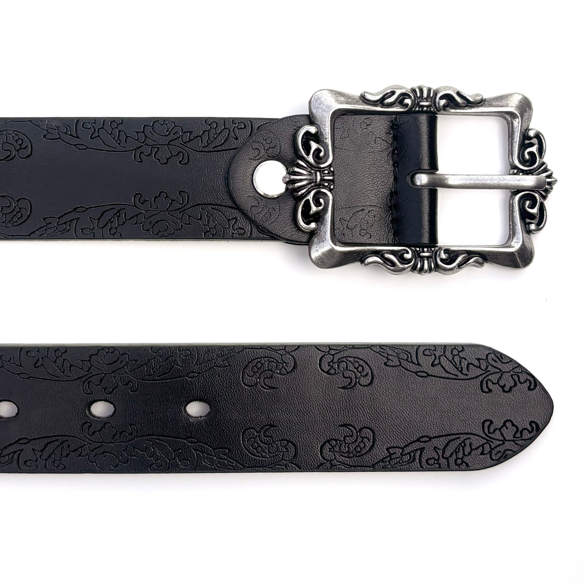 Black Floral Western Belt