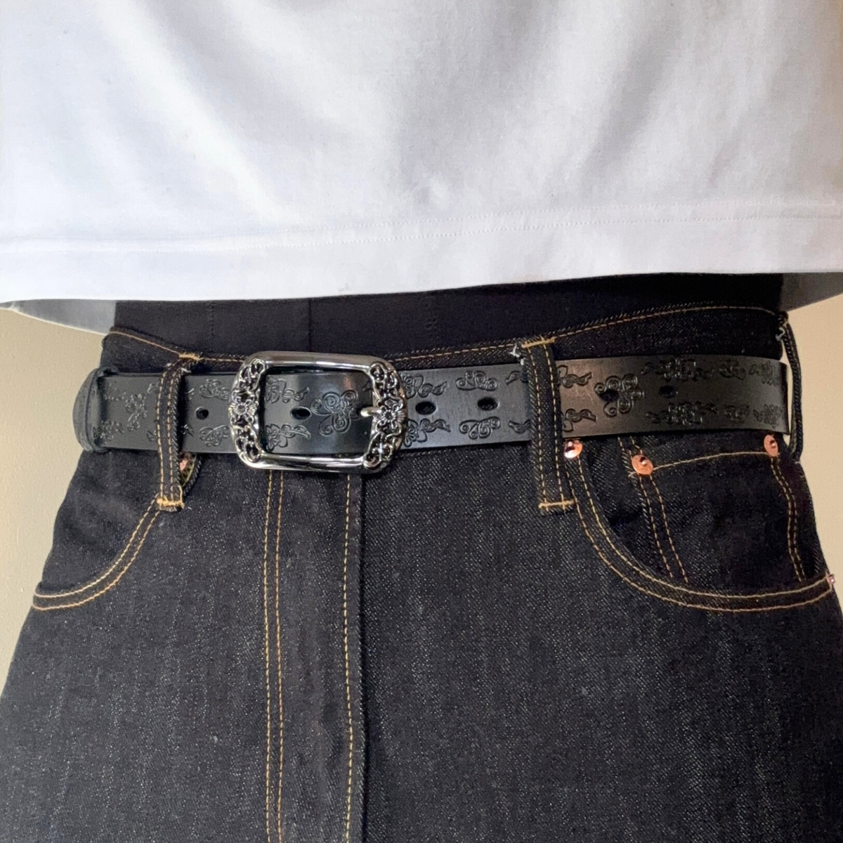 Black Floral Vintage Belt